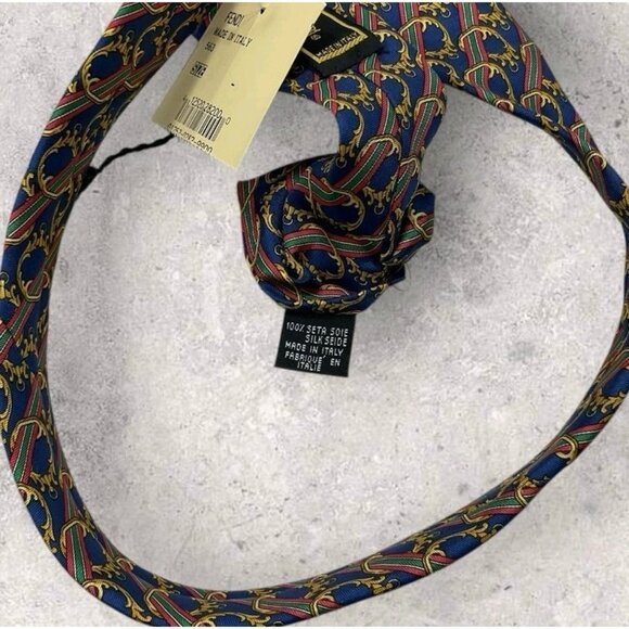 NEW FENDI Silk Tie ITALY Blue Striped Baroque W:3.8" - Picture 3 of 6